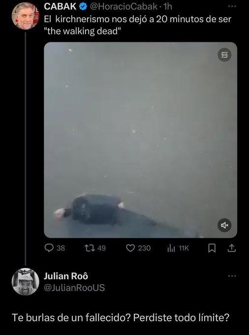 Un hombre se electrocuta bajo la tormenta tratando de llegar a su trabajo. El asqueroso Horacio Cabak, cuyo mérito es haber chupado las correctas y bardear gente en TV, hace chistes. Esta sociedad está rota si estos tipos están en los medios.