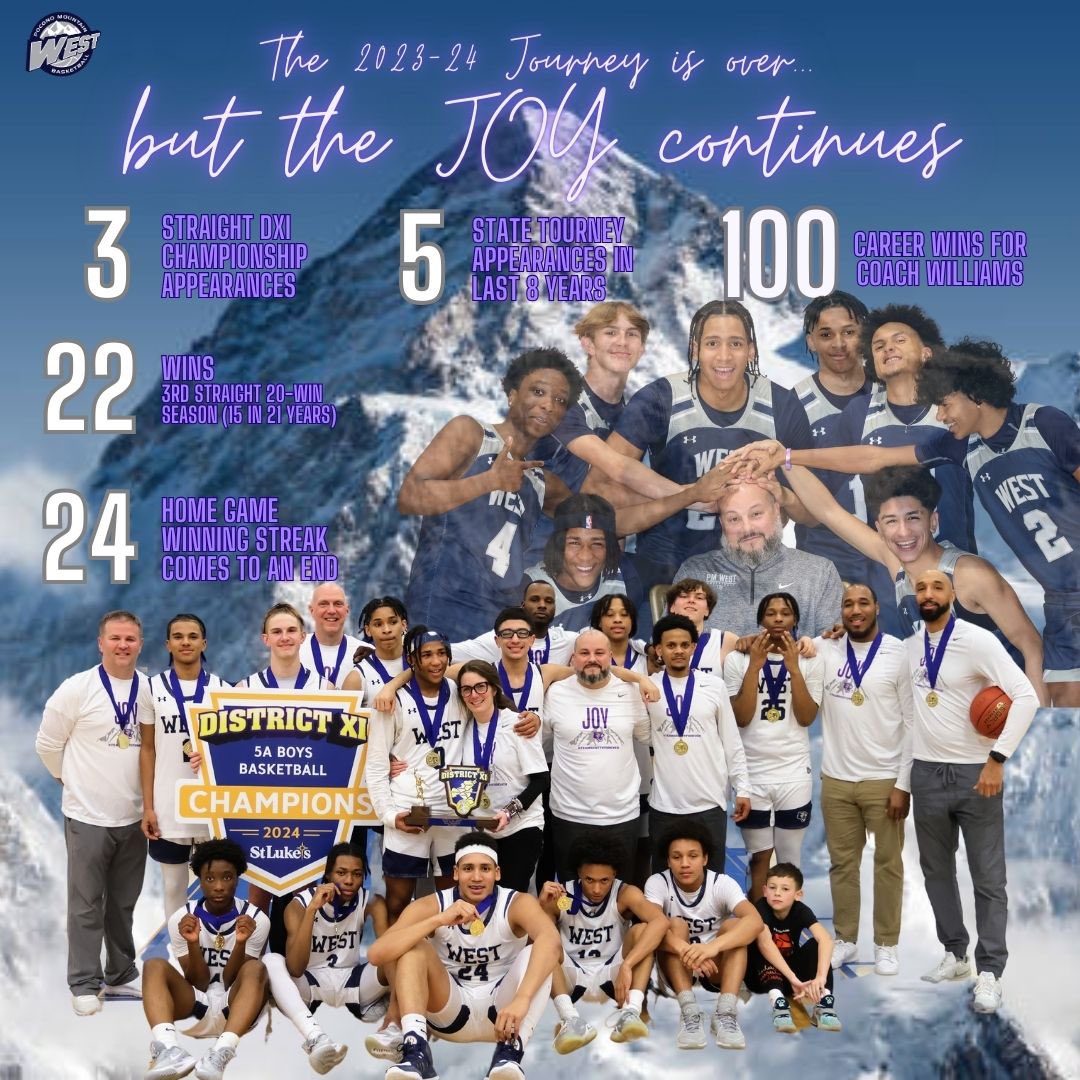 PmWestBball's tweet image. Unfortunately our journey ended Fri night in the 1st rd of the PIAA tourn. Thnx to our #WEstFAM for packing the seats all season long &amp;amp; supporting us! We’d like to wish Dev &amp;amp; Ant the best. Thnx for the blood,sweat &amp;amp; tears you poured into US.We💜you guys! Continue to spread #JOY🏔️