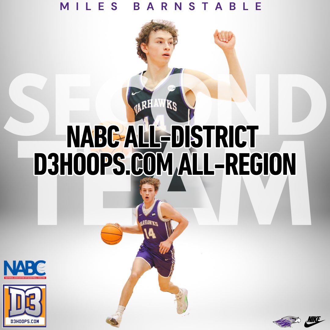 Congratulations to Miles on being named 2nd Team NABC All-District & 2nd Team D3hoops.com All-Region! 📰: uwwsports.com/news/2024/3/12… 📰: d3hoops.com/awards/all-reg…