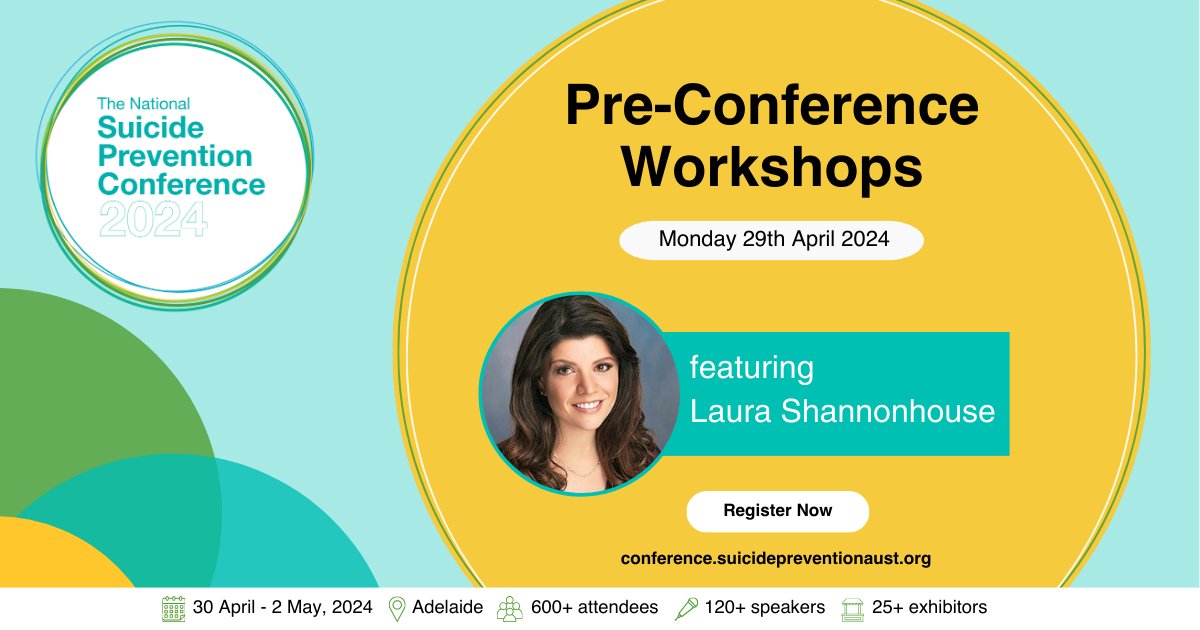 Pre-conference workshops for #NSPC24 are now open for registration. This year's workshops will feature a number of illuminating speakers including conference keynote speaker - Laura Shannonhouse! Learn more: conference.suicidepreventionaust.org/workshops #NSPC2024