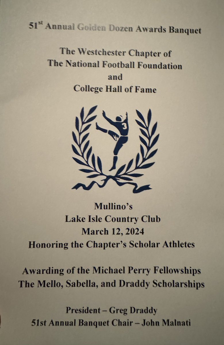 CoachElsasser's tweet photo. Congratulations  to @rickym1233 on his Westchester County National Football and College Hall of Fame  Academic Achievement award! Such a great event full of amazing accomplishments  from the student athletes in the area. @PutnamValleyAD @PutnamValleyCSD @jluft1 https://t.co/I32fKGM1uQ