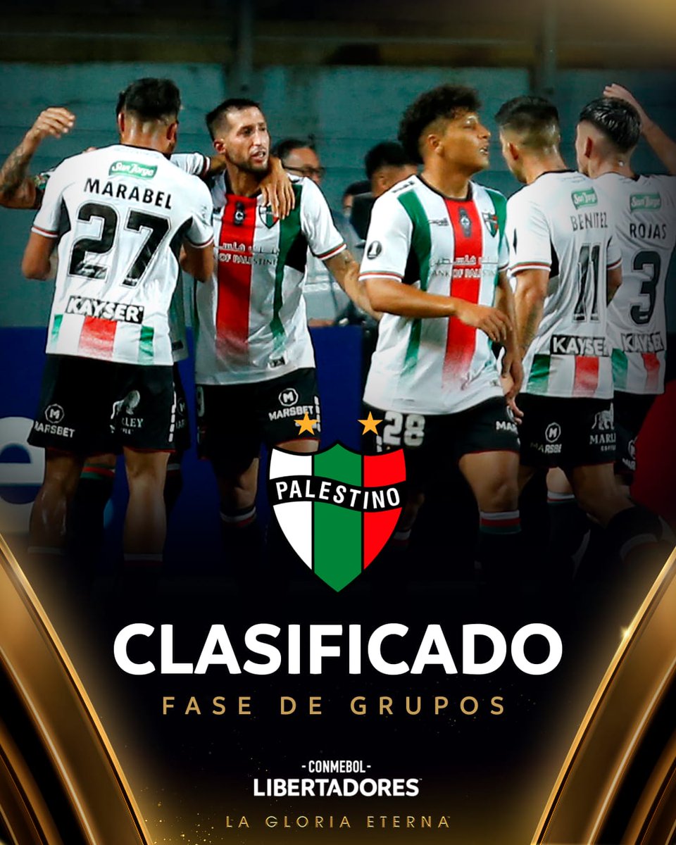 Libertadores's tweet photo. 🔝✅ ¡CLASIFICADO! @CDPalestinoSADP 🇨🇱 logró la clasificación a la Fase de Grupos de la CONMEBOL #Libertadores 🏆.

#GloriaEterna https://t.co/eXhjSlne6u