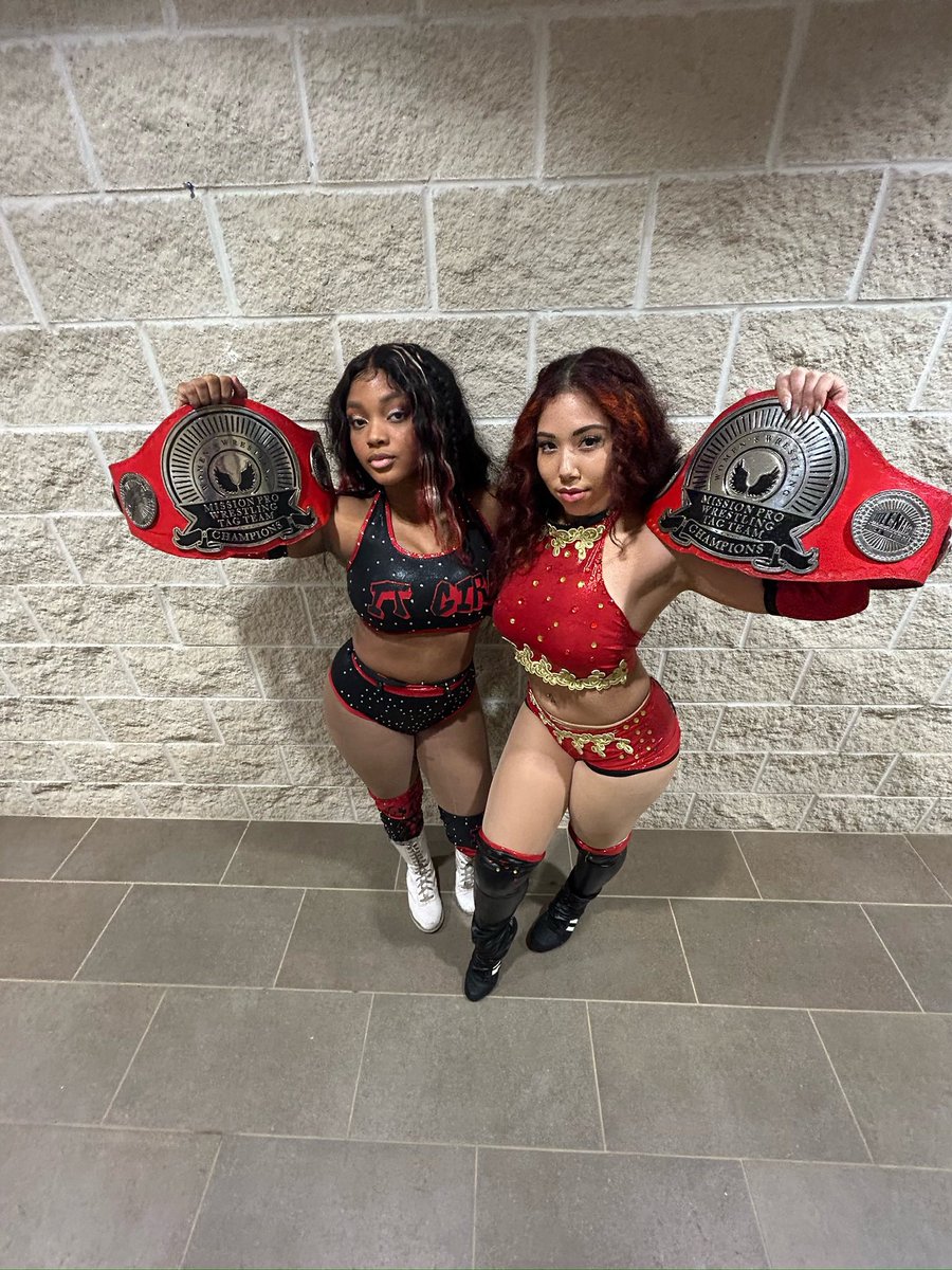 .@dannibeeokc @charityking_ on April 20th your facing the CHAMPS at @MissionProWres, but I see YALL ARE CHAMPS TOO?!👀👀👀 How bout y’all put the NWA Tag Team Championships on the line as well & we have ourselves a WINNER TAKES ALL??🤷🏽‍♀️ @nwa @kiahdream