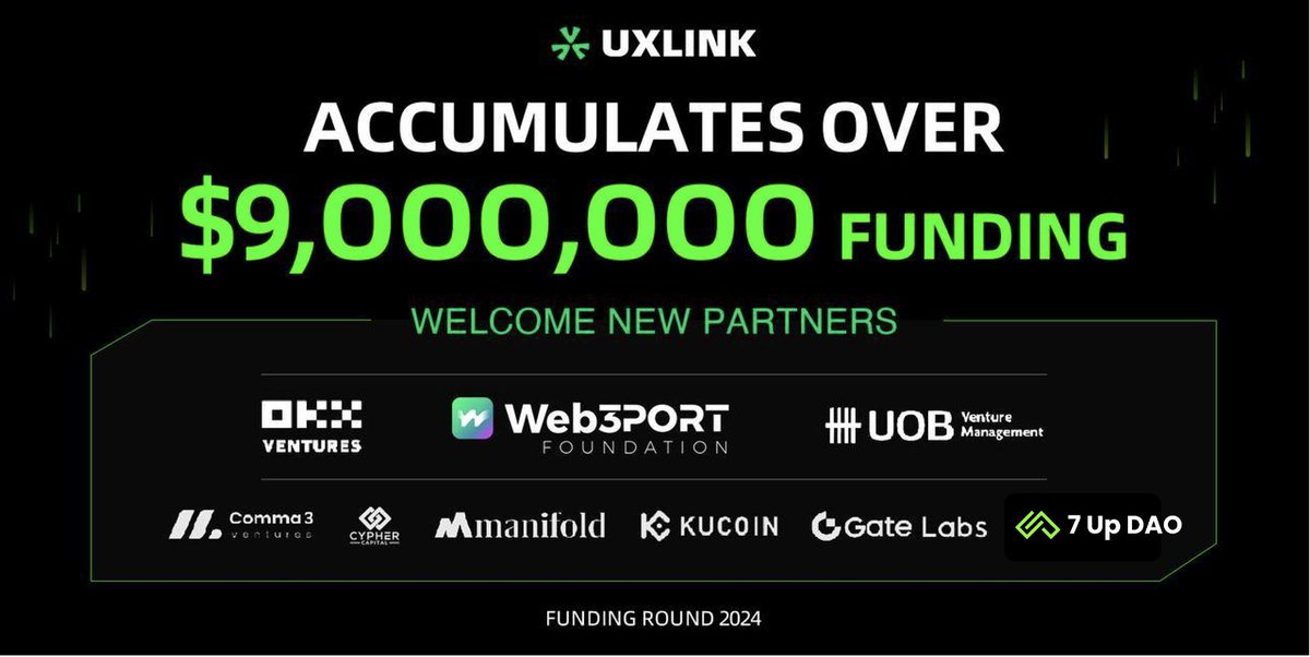 📢We are thrilled to announce that @UXLINKofficial has successfully raised over $9 million accumulatively, welcome new partners @OKX_Ventures @Web3Port_Labs, @kucoincom, @ManifoldTrading, @comma3vc, @cypher_capital, @KCLabsOfficial , UOB Ventures, Forgame