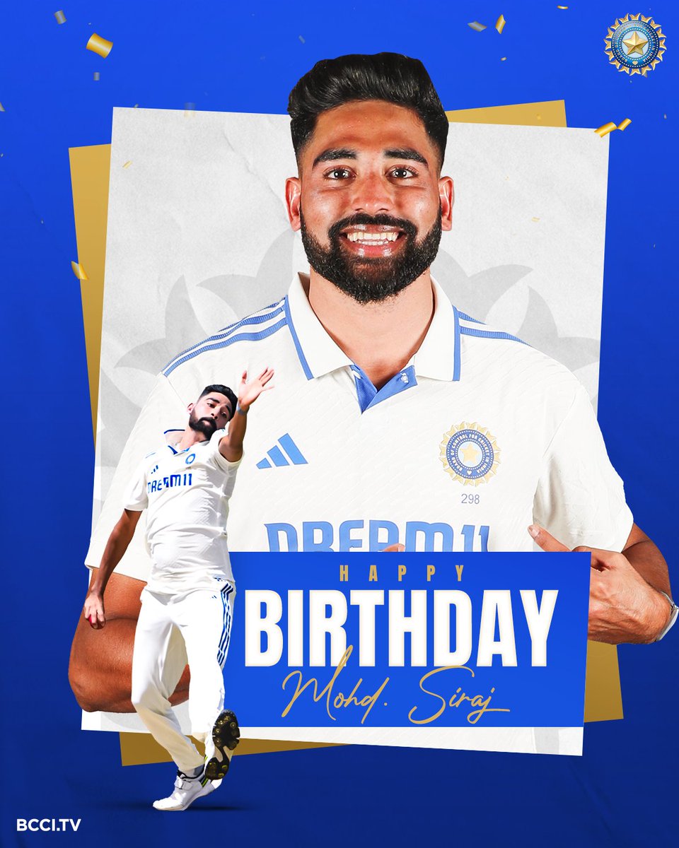 BCCI's tweet photo. Here's wishing #TeamIndia pacer ⚡️ Mohd. Siraj a very Happy Birthday 😎🎂

@mdsirajofficial https://t.co/tk036cba4h