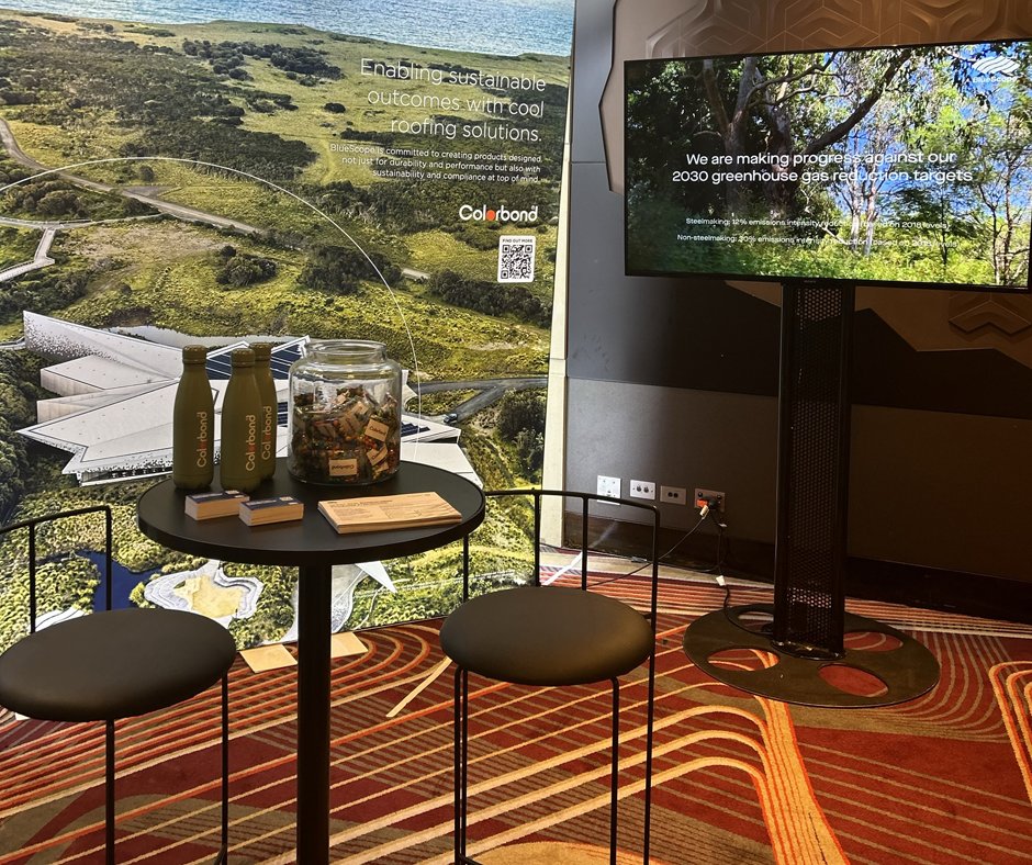 The <a href="/gbcaus/">Green Building Council of Australia</a> #TRANSFORM Conference is on today and tomorrow.
Representing the #BlueScopeAUS stand is Laura Guccione, Ishan Jain and Philippa Stone.
Book tickets - spr.ly/6011kKX7H - 25% discount with the code 'BLUESCOPE25'.
#GBA #GreenBuildingCouncilofAustralia