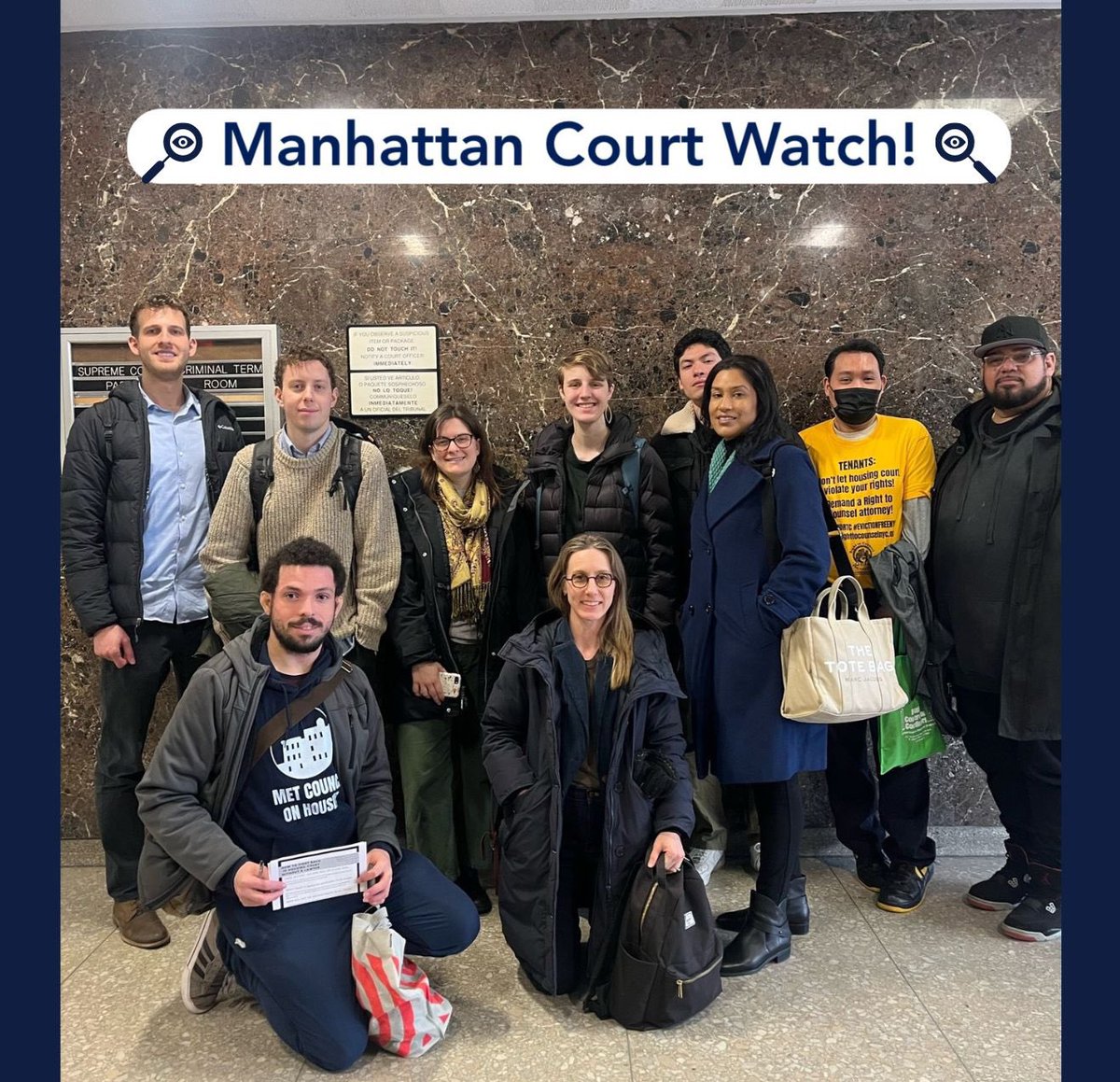 Every day thousands of #NYC tenants are being denied #RightToCounsel! Today, staffers from @bradhoylman, @LizKrueger, @Gonzalez4NY @BrianKavanaghNY & @tonysimone offices joined us in housing court to speak to tenants who are facing eviction alone.  
 #DefendRTC 💪