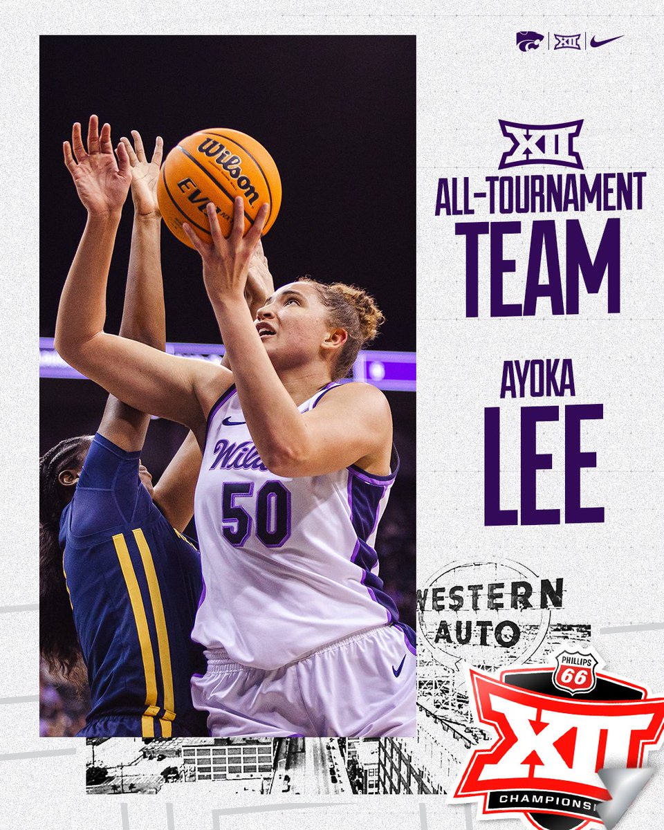 Congrats, @Yokie50 👏 2024 Big 12 All-Tournament Team Lee averaged 23.5 points, 10.5 rebounds and 1.5 blocks per game, making her the second-leading scorer, the top rebounder and top in field goal percentage. #KStateWBB x @Big12Conference