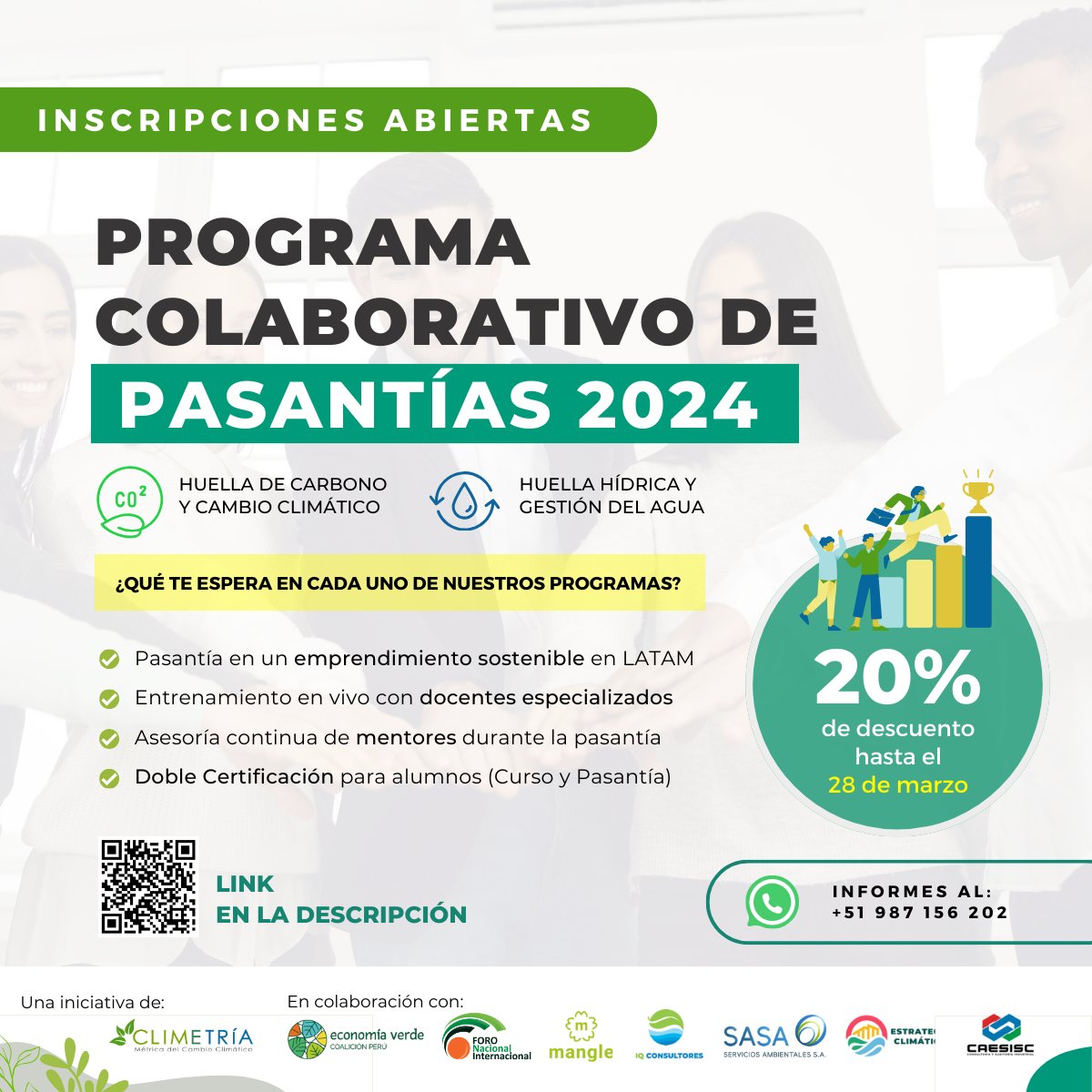 FNIperu's tweet photo. 🔥 Inscríbete y aprovecha el 20% de descuento.

🔝No te pierdas la oportunidad de postular a una pasantía con un emprendimiento sostenible en donde aplicarás lo aprendido en los programas de Huella de Carbono y Cambio Climático 🌍, y Huella Hídrica y Gestión Responsable del Agua. https://t.co/Wv8s9EIhGe