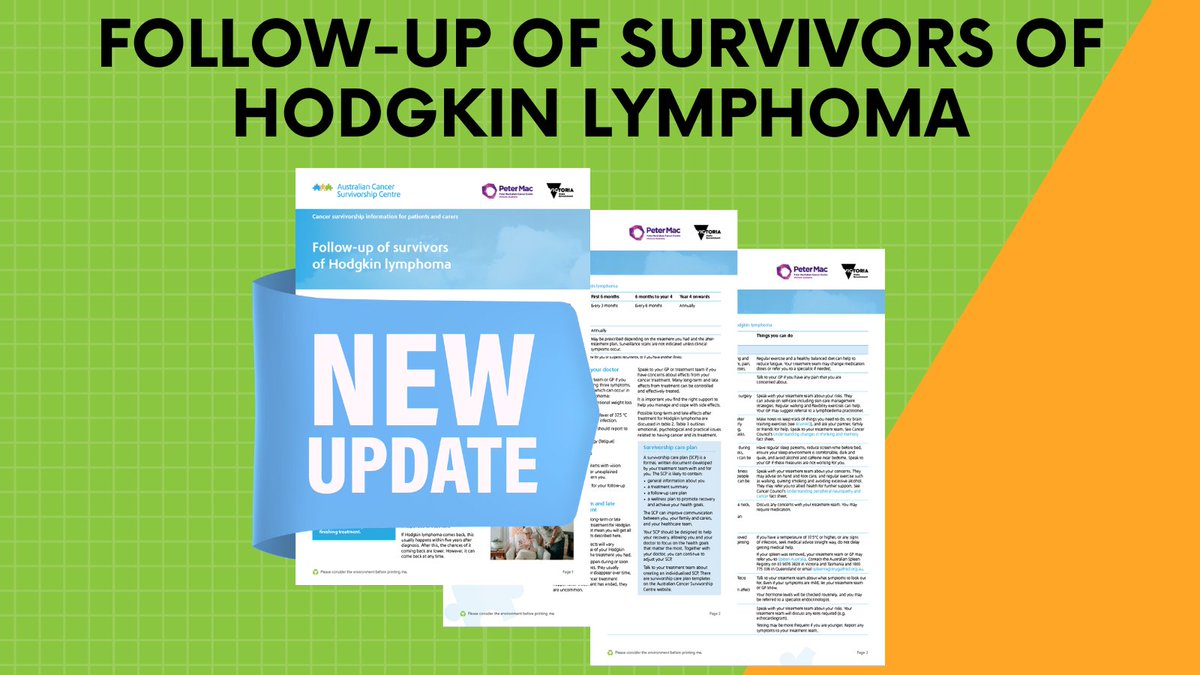 📢UPDATED RESOURCE! ACSC have recently updated the ‘Follow-up of survivors of Hodgkin lymphoma’ fact sheet for #cancersurvivors and carers. Access it here 👉 petermac.org/component/edoc… #cancersurvivorship #survonc