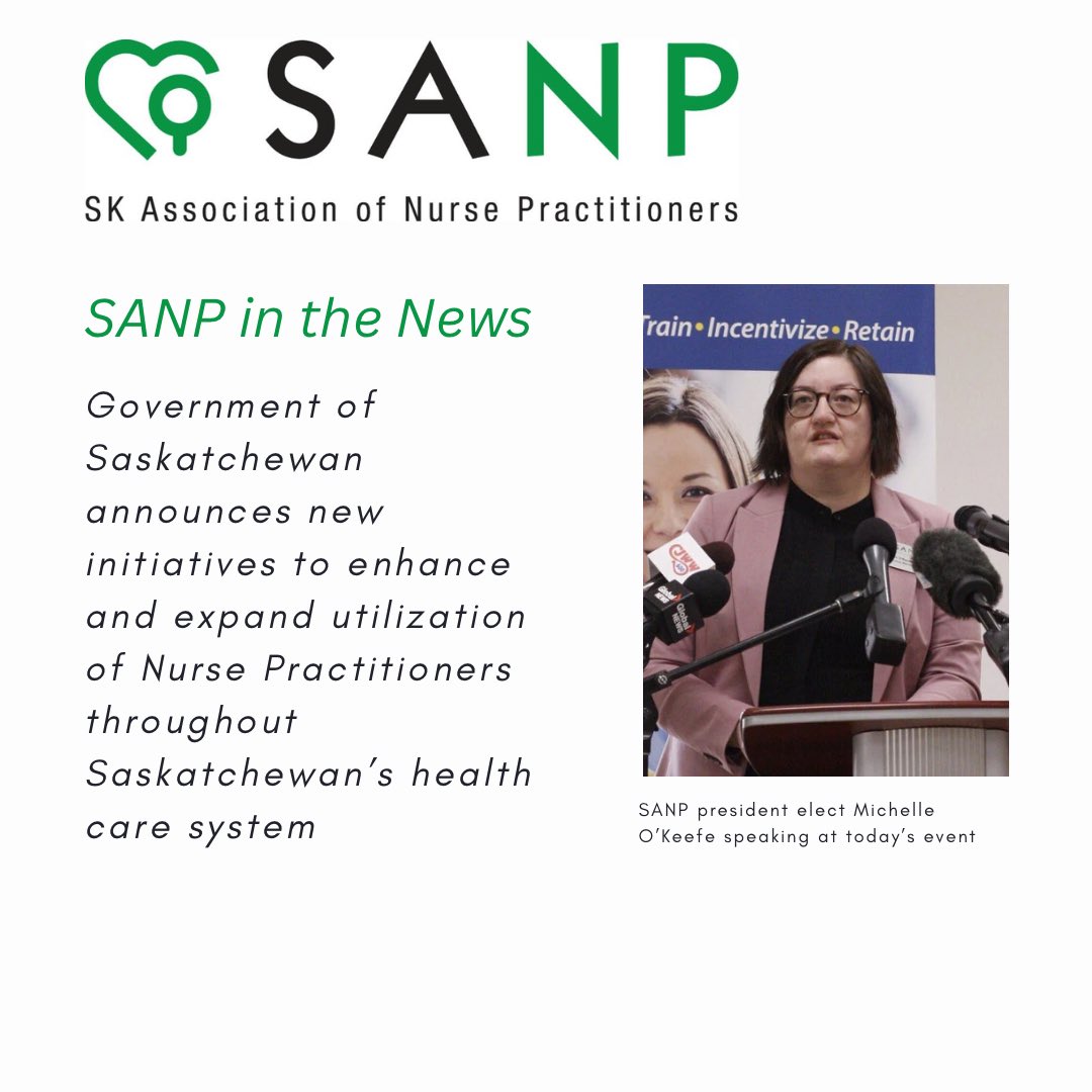 Exciting announcement today for Saskatchewan Nurse Practitioners! SANP looks forward to working together on successful implementation of these initiatives.