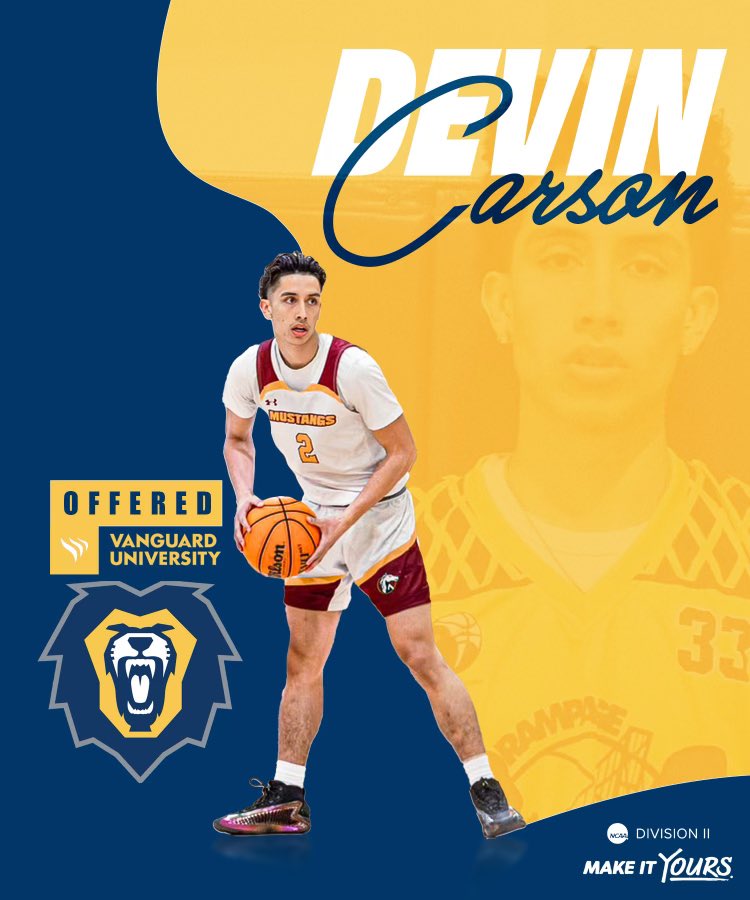 TeamRampage707's tweet image. Congrats to Devin Carson on receiving an offer from Vanguard University (D2)

Vanguard will make the transition from NAIA to NCAA D2 to join the PacWest Conference!

Well deserved!
#TeamRampage ⚫️🟡 
@sgnlthelgthoops