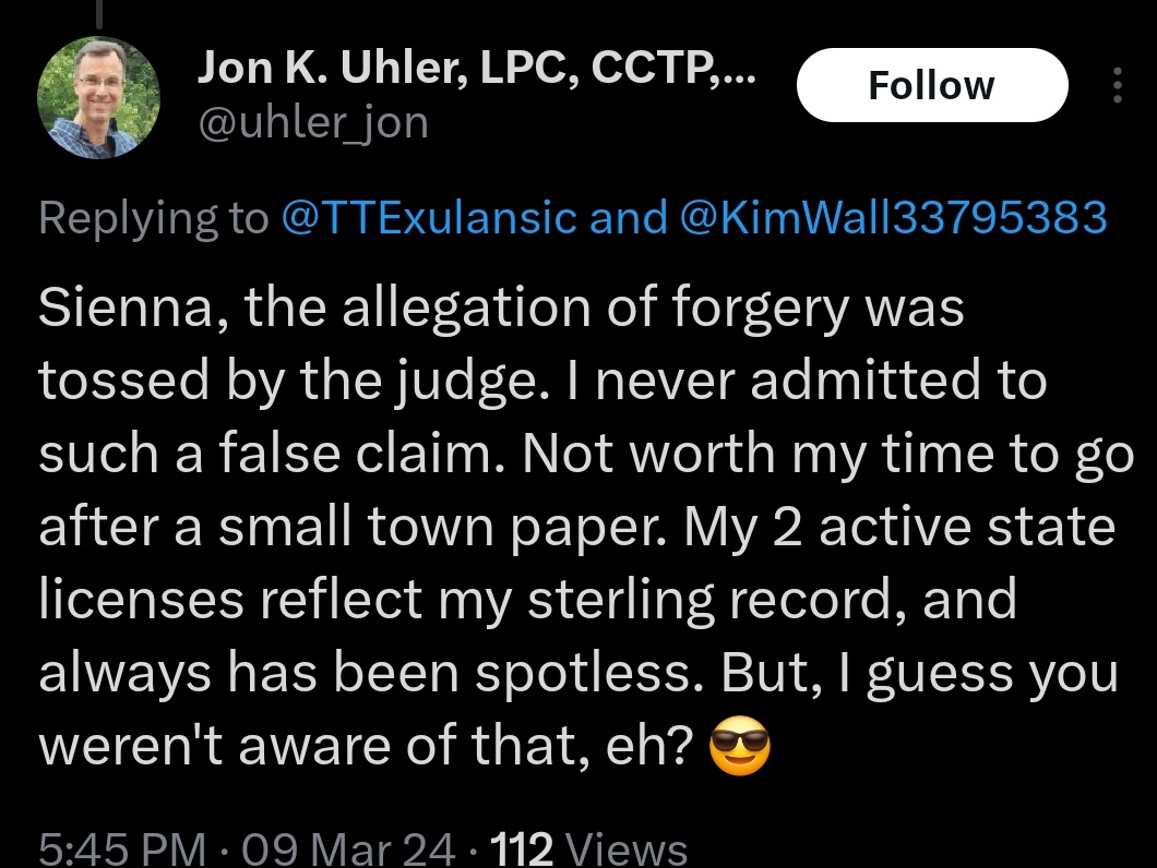 Ruh roh. I was sent this by multiple people. @uhler_jon, did you decide you could lie on your SC LPC application? Or is this application not really yours? Let me know if it isn't yours, so I can FOIA request your real one. You admitted to me in this tweet that the charge…