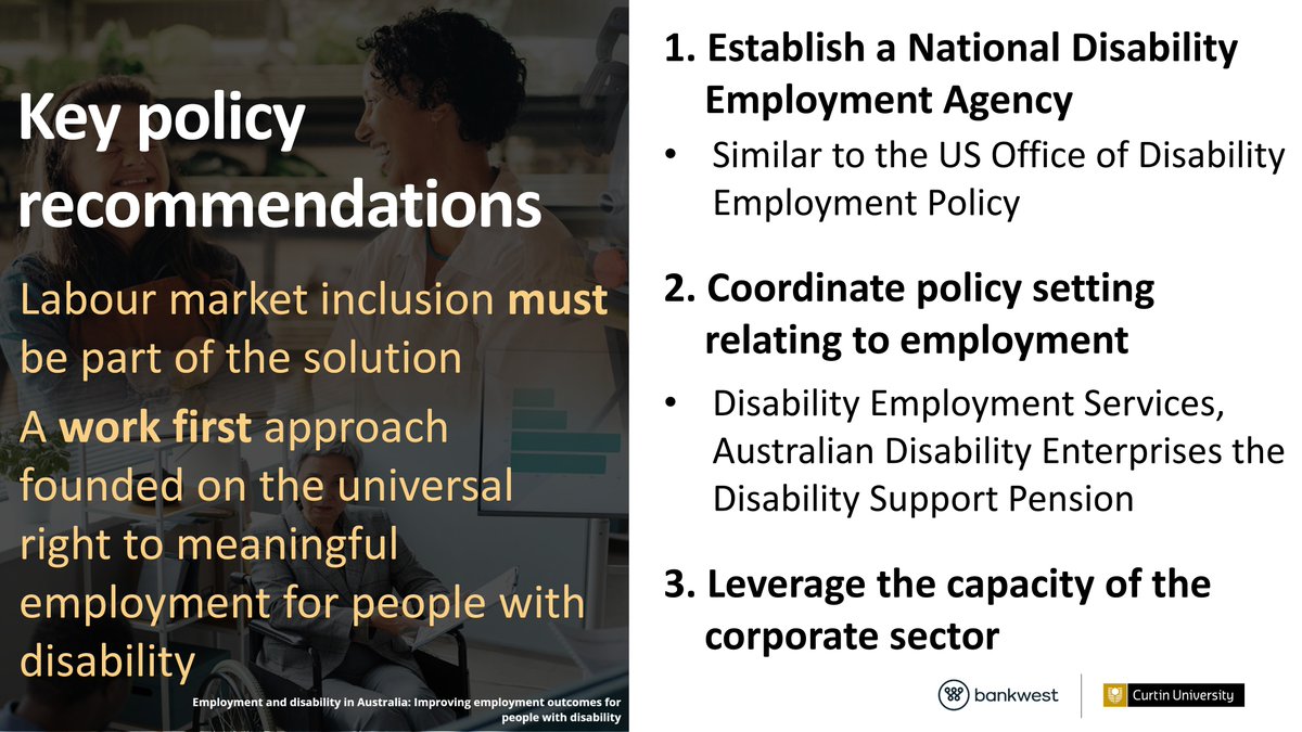 Our report recommends establishing a National Disability Employment Agency to coordinate policies and service delivery, share information, monitor disability employment outcomes, evaluate workplace inclusion programs, and promote best practice. #BCECEmploymentDisability