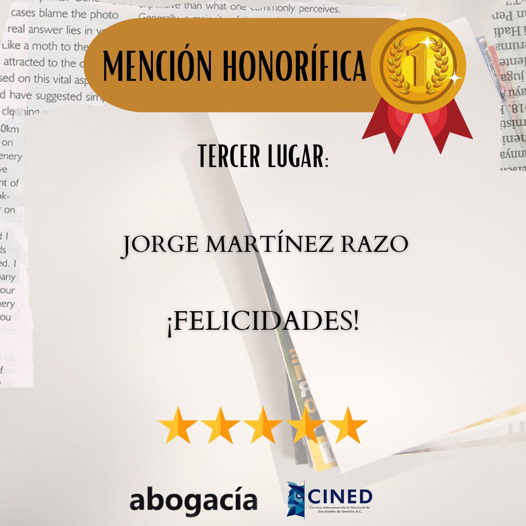 Resultados del “Premio Anual de Escritura” en conjunto con <a href="/revistaabogacia/">Revista abogacía</a> 

Muchas felicidades a las y los ganadores. No olviden reclamar su premio y estar pendientes de las próximas actividades para ustedes como estudiantes de Derecho 🎉🎊🎉👏🏻👏🏻