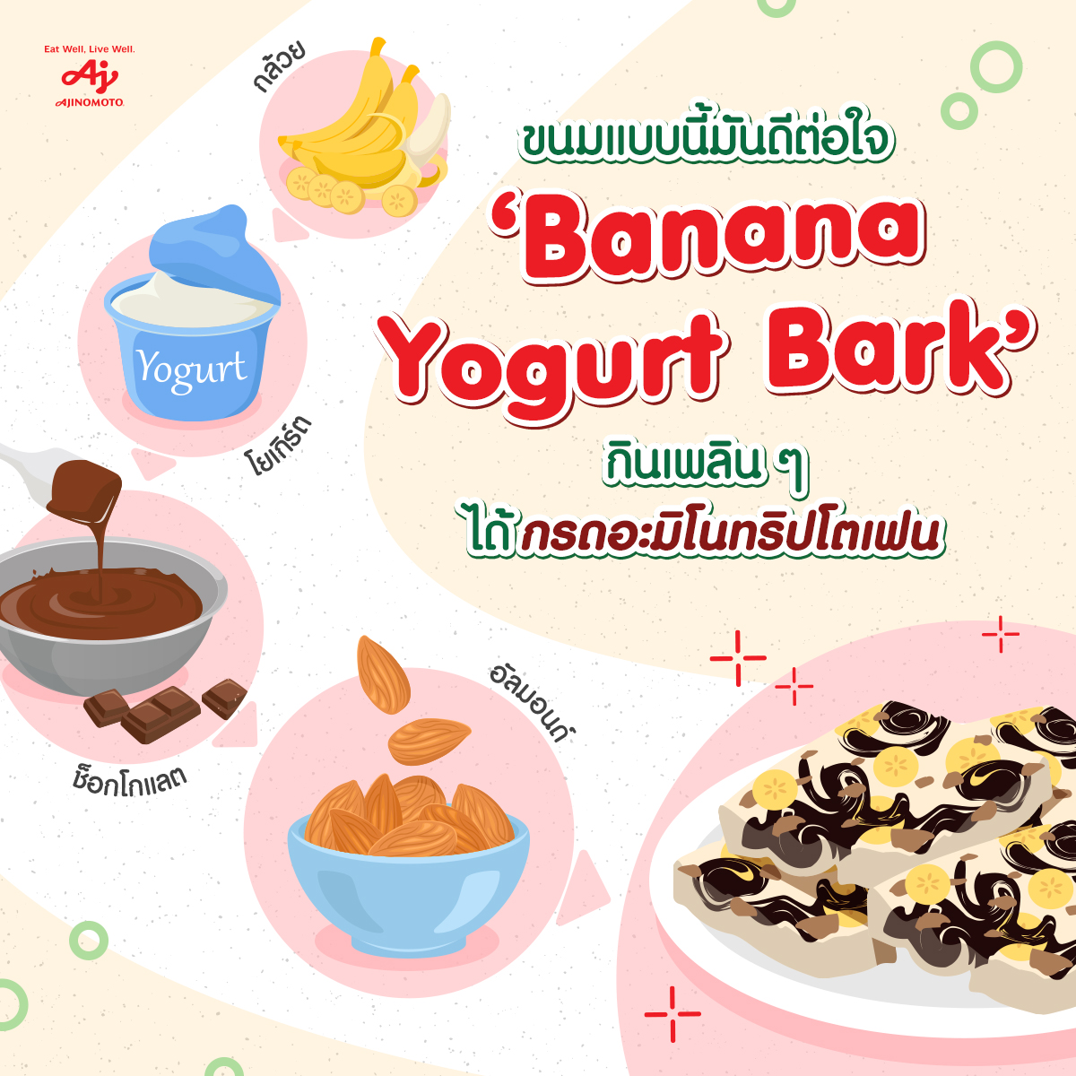 🍌Banana Yogurt Bark เมนูขนม #สายคลีน สุดฮิตในโลกโซเชียล ทำง่าย ได้กรดอะมิโนทริฟโตเฟนเน้น ๆ 👍ช่วยให้เราควบคุมอารมณ์ได้ดีขึ้น ลดความเครียด ลดไมเกรน และลดอาการซึมเศร้าได้ดีด้วยค่ะ😁✨

รู้แบบนี้แล้ว อย่าลืมเอาไปทำกินกันดูน้าทุกคน🥰

#กินดีมีสุข #eatwelllivewell
