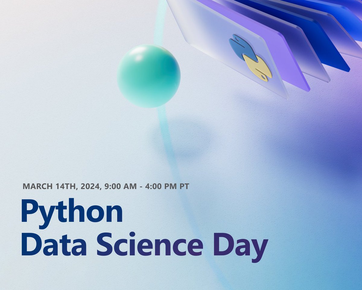 Hear me speak at Microsoft's Python Data Science Day March 14th, 2024; a “PyDay” on Pi Day: 3.14 🥧 from 9am - 5pm Pacific Time 

@pythonvscode @code @MicrosoftDevelopers @Microsoft

#PythonDataScienceDay #14DaysofDataScience #LeapIntoDataScience #PiDay 

aka.ms/Python/DataSci…