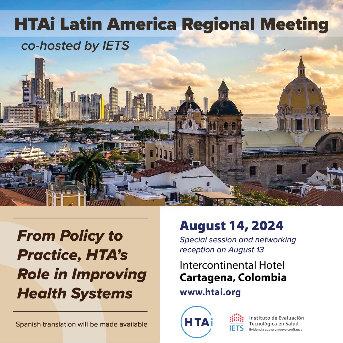 On August 14, 2024, renowned HTA experts and leaders will meet in Cartagena, Colombia, to discuss HTA's role in improving health systems throughout the Latin America region.

Explore the details, including exclusive opportunities to get involved 👉 htai.org/latam-regional…