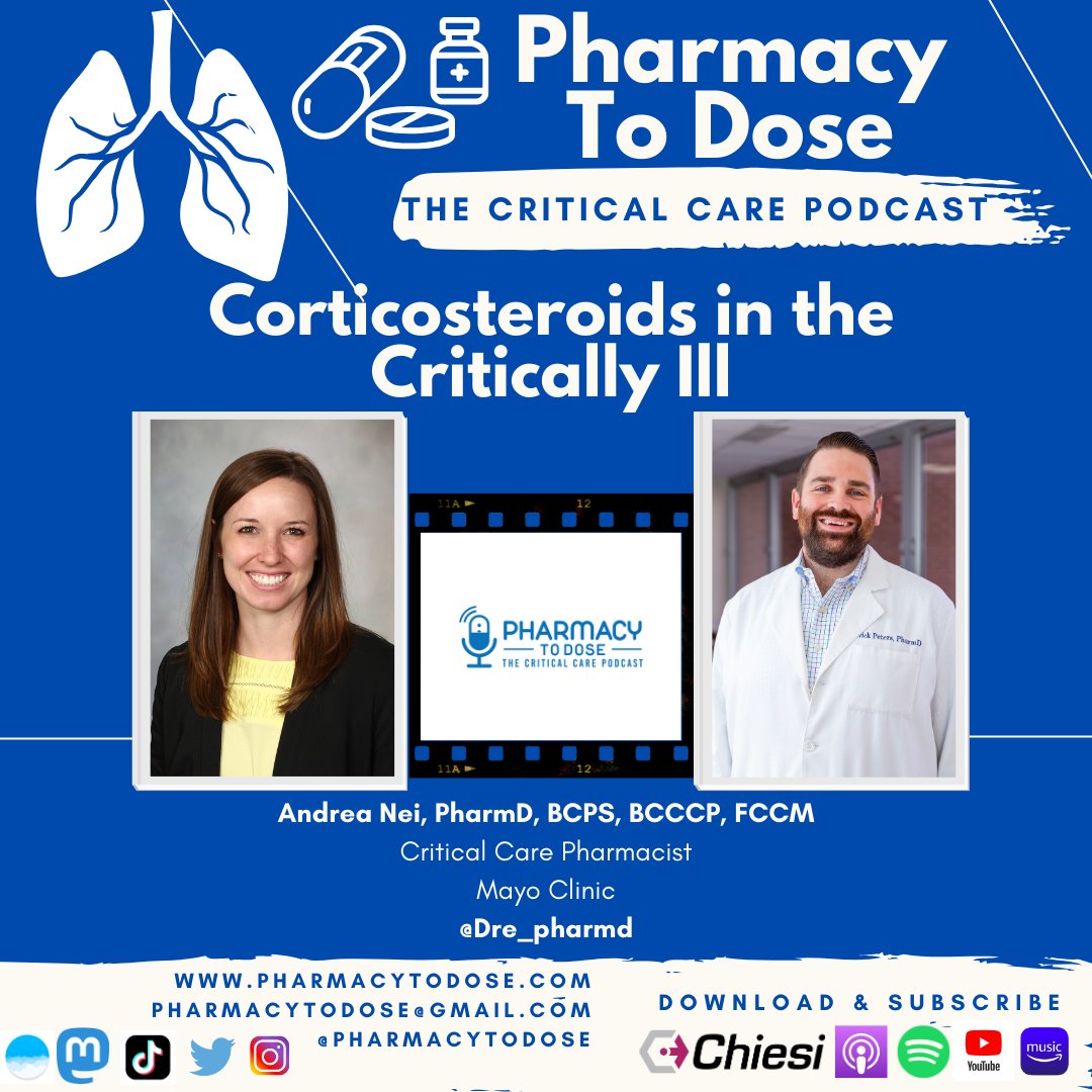🚨NEW POD ALERT🚨 Corticosteroids in the Critically Ill Ft. Andrea Nei @Dre_pharmd @MayoPharmRes Retiring CIRCI 🪦 Working with Annane 🤩 Sepsis/ARDS/CAP recommendations 📜 Influence of CAPE COD trial 📈 Challenging PICO questions 🤔 Working with your spouse 😍 & much, more!…