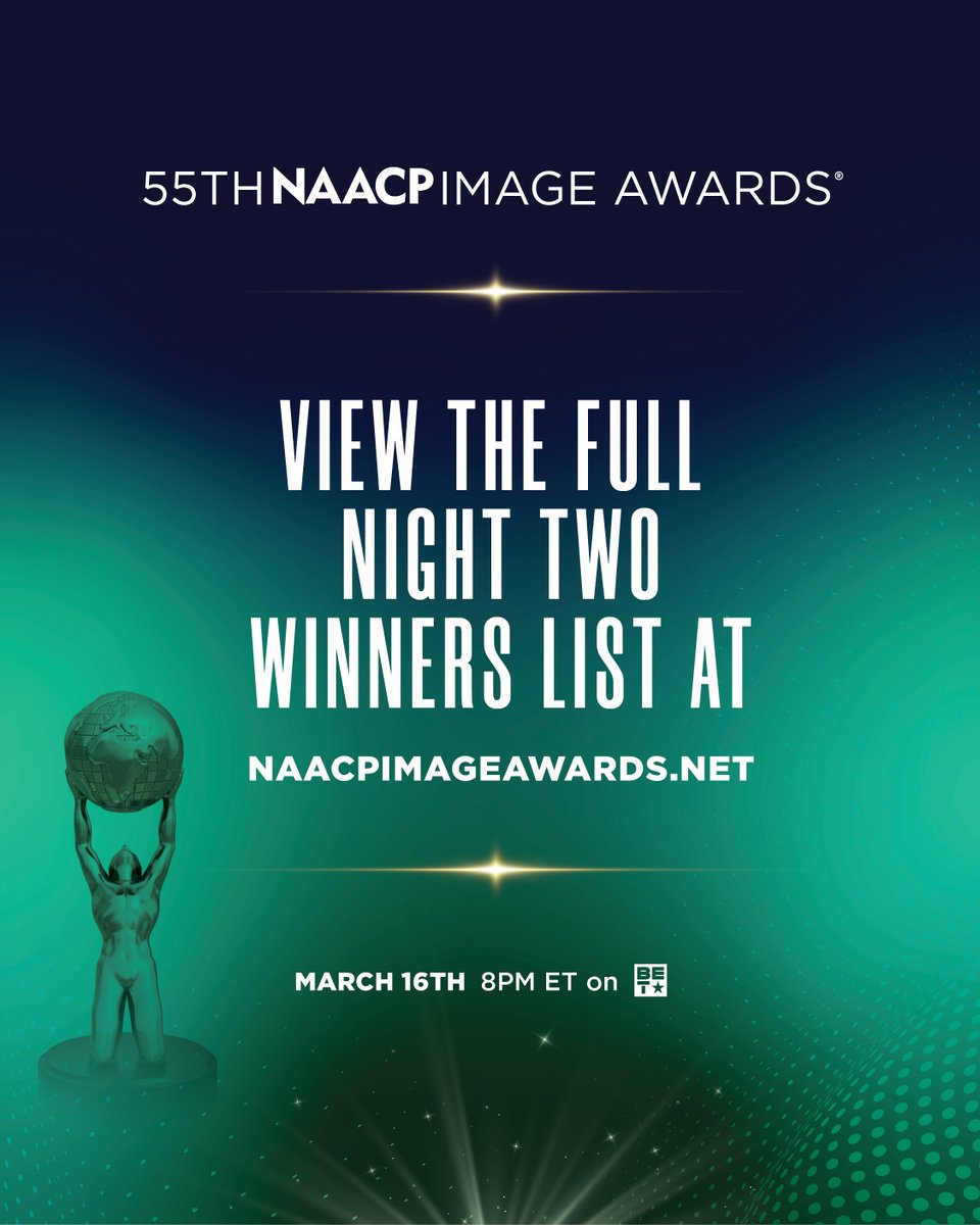Congratulations to our Outstanding TV, Film and Podcast winners. 🙌🏾🎉 Stay tuned for the full list of winners of the 55th #NAACPImageAwards at naacpimageawards.net. ✨