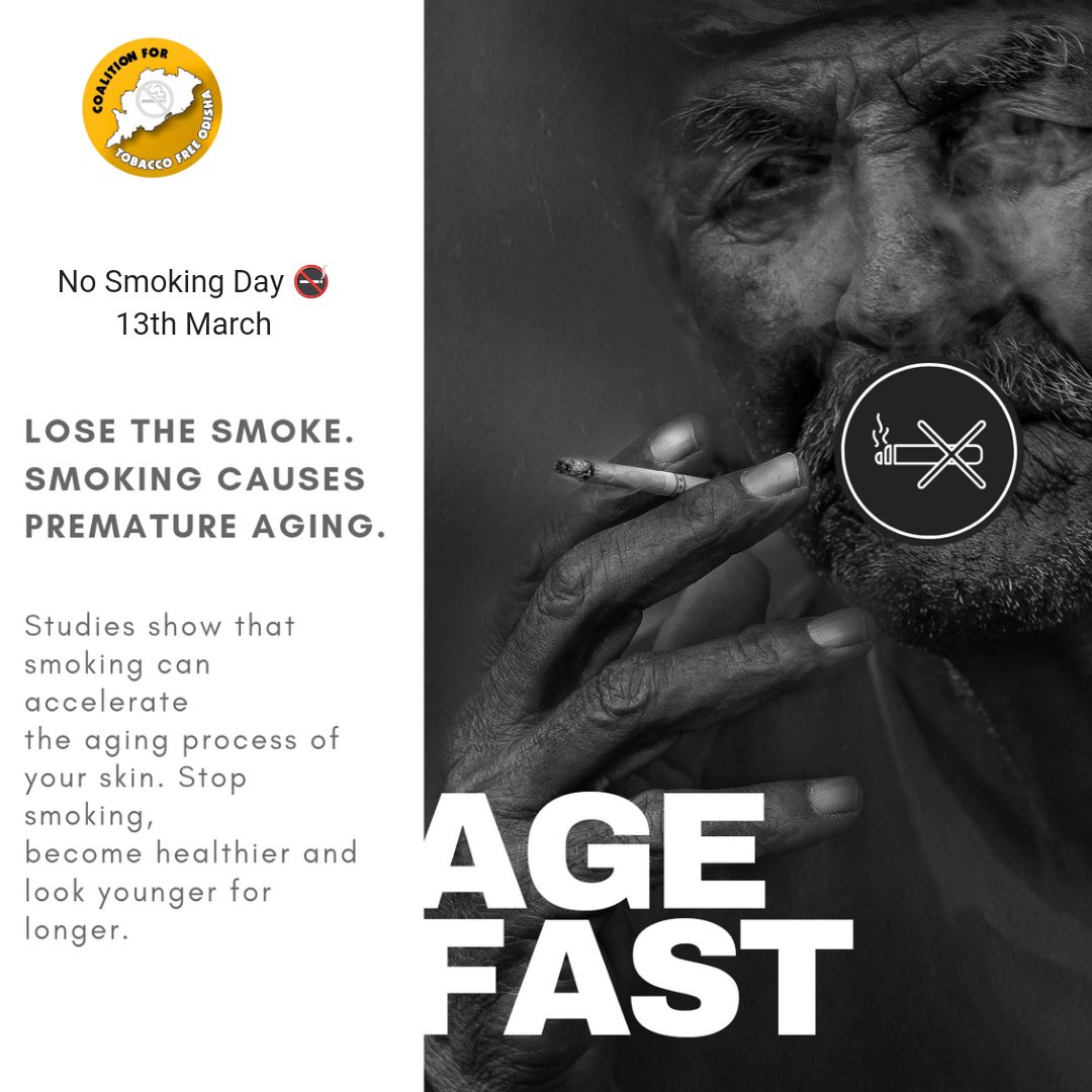 Do you know smoking can lead to fast ageing! 
Then why let the smoke take away your youthfulness?
Quit smoking today for a beautiful future ahead.🥰🤩🙂

#SusthaOdisha #TobaccoFreeIndia #NuaOdisha #NoSmokingDay #TobaccoFreeGeneration