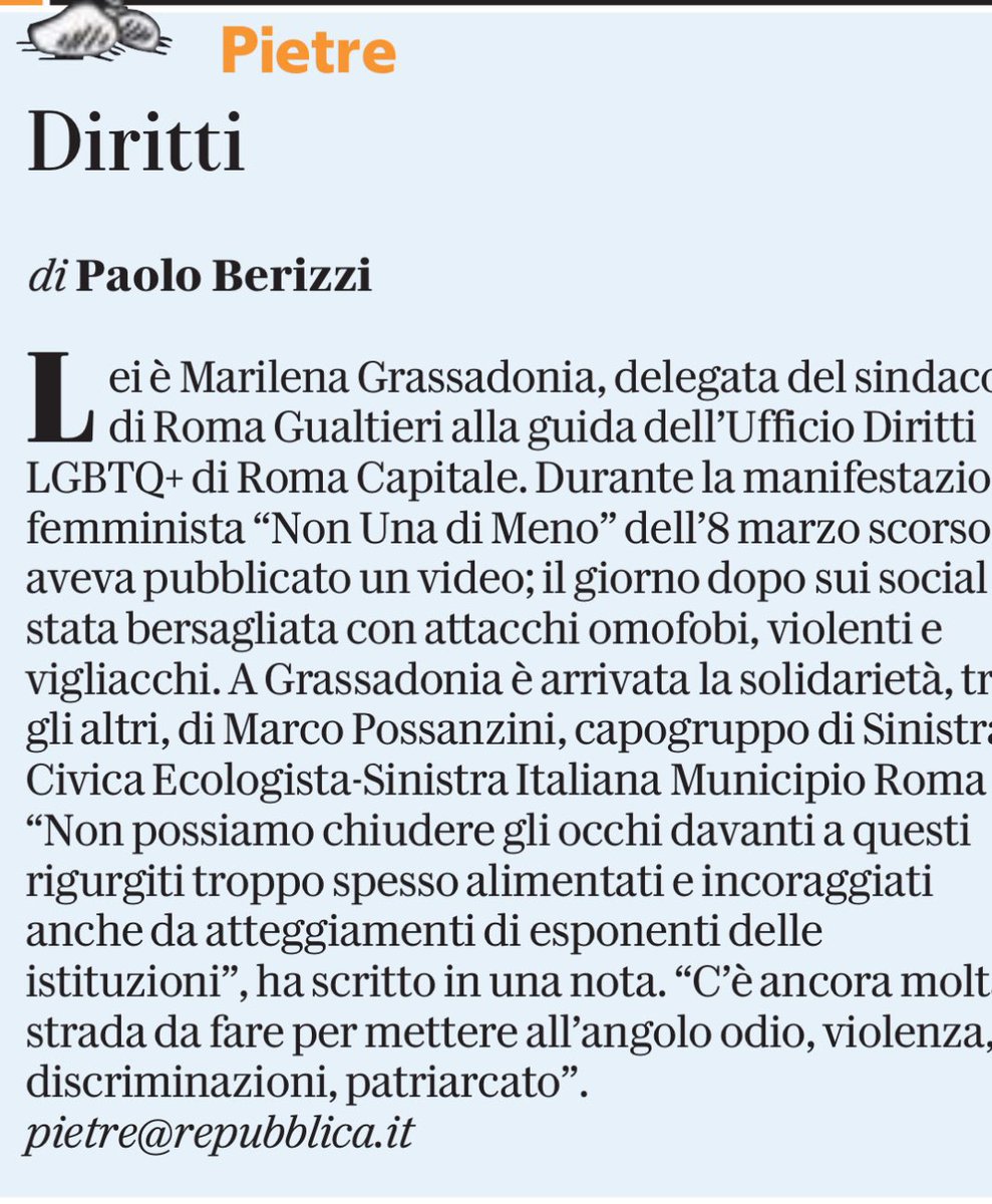 Attacchi  omofobi a <a href="/MarilenaGrassa1/">Marilena Grassadonia</a> la solidarietà di @MarcoPossanzini  ‘Non possiamo chiudere gli occhi’ #pietre #diritti <a href="/PBerizzi/">Paolo Berizzi</a> #nonunadimeno  #antifascist #LGBTQ #sinistracivicaecologista <a href="/Sinistrait_/">Sinistra Italiana</a>  
<a href="/Artventuno/">articolo21.info</a>  <a href="/Verdi_SI_Europa/">Alleanza Verdi Sinistra - Europa</a>