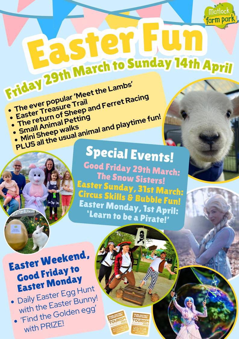 What’s on at Matlock Farm Park over #Easter 🐰 @vpdd @chesterfielduk @MacclesfieldVIC @ChesterfieldVIC @ChfieldLife @VisitSheffield @Mosborough_Shef #EasterHolidays #Derbyshire