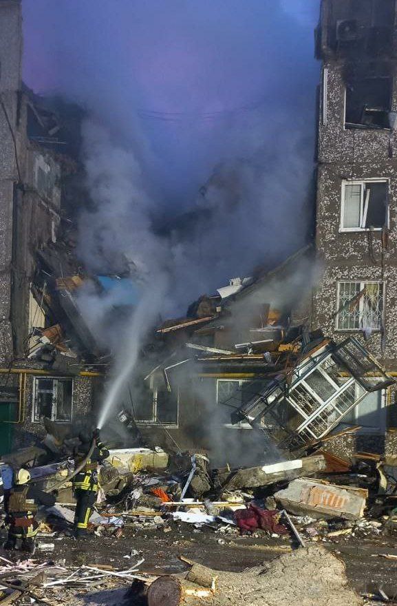Sumy, Ukraine, this morning, after Russian drones targeted residential buildings full of sleeping families.
