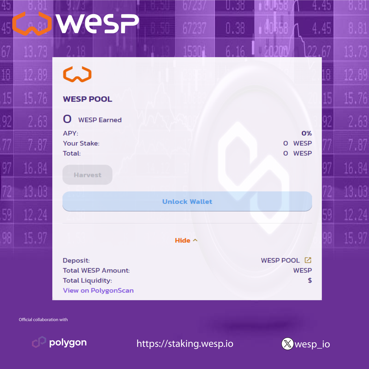 wesp_io's tweet photo. 🔥 Wesp Staking

🚀 70% APY for 360 days of staking.
🔶️ After we go listing this will be changed to a dynamic APY which will be at best 30-40%.

So all investments before listing have an excellent reward system through staking

#Wesp #onPolygon #Metaverse https://t.co/QGL0eSzZGm