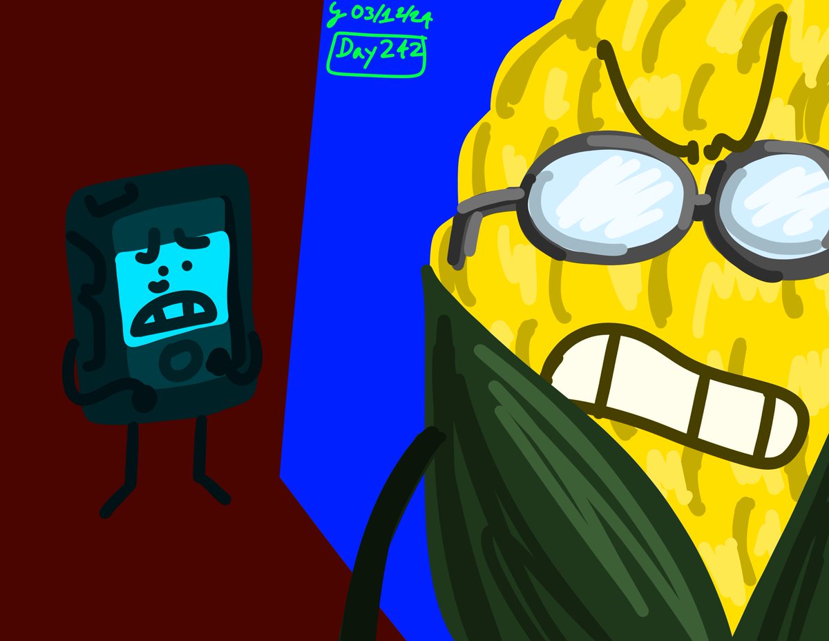 GoldSquid2's tweet photo. (Drawing II everyday for a year, day 242)

Idk if you guys noticed from yesterday’s drawing, but I’m trying out a new artstyle &amp; I really like it so far!! :D

#inanimateinsanity #inanimateinsanityfanart #iimephone4 #iimephone #iicobs https://t.co/OBwJWluEZk