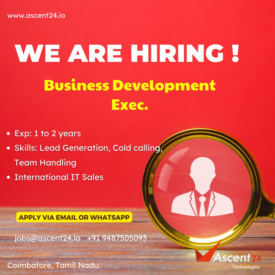 Ascent24T's tweet photo. Ascent24 Technologies is seeking passionate and experienced BDM!๐
For more details :ย https://t.co/0mRjKYxaiL
#Apply : jobs@ascent24.io
#job #jobs #ascent24technologies #hiringnow #itcompany #leadgeneration #itsales #internationalsales #coldcalling #coimbatoredistrictnews https://t.co/abUqX5l69u