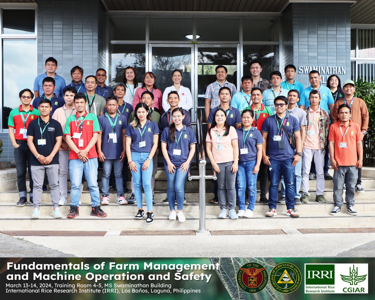 irrieducation's tweet photo. #NowHappening Fundamentals of Farm Management & Machine Maintenance and Operation 🚜🌾
28 technicians and field staff from UPLB are gaining vital knowledge & skills crucial for effective planning and safe operation of rice farm machinery.
#capdev @irri @CGIAR @JoannaKP https://t.co/5xx4qCD7NU