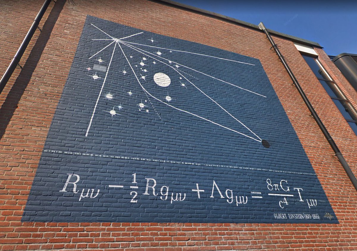 Einstein's (gravitational) field equation on a wall of Museum Boerhaave, Leiden, the Netherlands. Painted by Stichting Tegenbeeld.