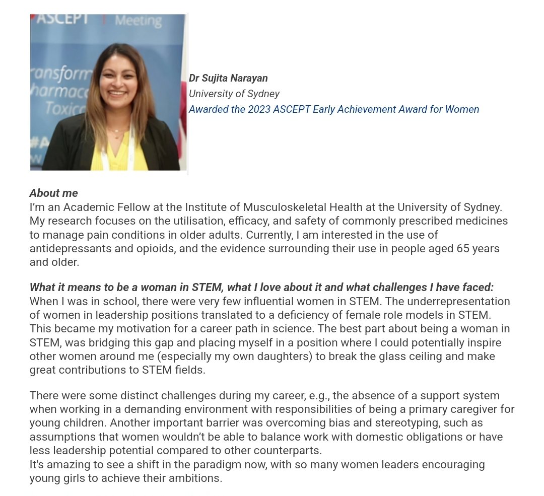 Thank you, @ASCEPTanz, for the opportunity to be featured in the March eNews along with some wonderful award-winning women in STEMM #womeninSTEM #InternationalWomensDay2024