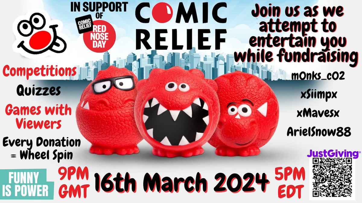 🩷RED NOSE DAY 2024🩷
<a href="/comicrelief/">Comic Relief</a> #RedNoseDay
twitch.tv/arielsnow88
<a href="/M0NKS_C02/">Monks</a>  <a href="/shanerainey78/">Shane Rainey</a> <a href="/steven_bryant1/">Steven Bryant</a>