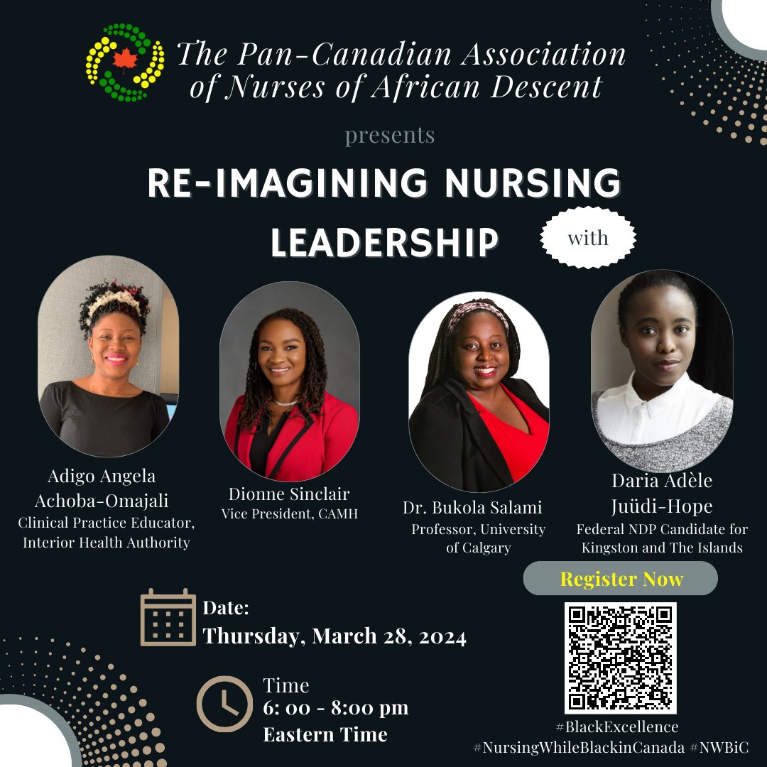 📢#Event #alert📢March 28, 6- 8 pm EST!

We invite you to connect with four powerful leaders as they share their career trajectories & pathways to leadership in different contexts of service.
Register @ events.teams.microsoft.com/event/b73be352… 

#PCANAD #NWBiC #BlackExcellence #NursingLeadership