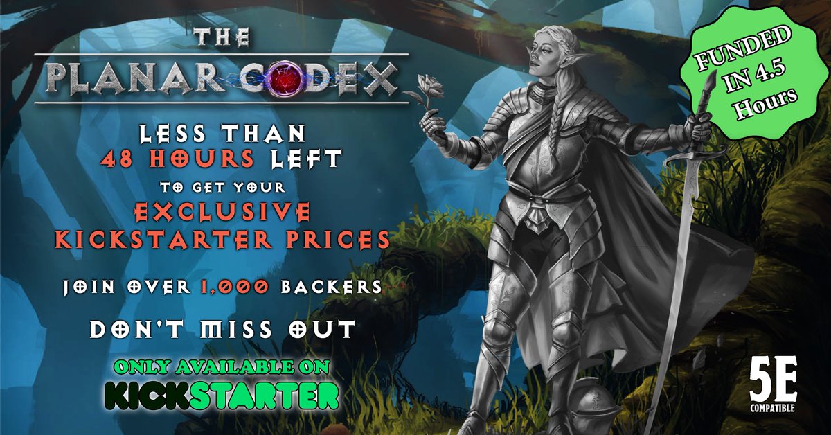 Only one day left to get involved! Come have a look 🙂🙃

The Planar Codex

Link in the replies

Friendos, any RTs are most welcome, tia

#dnd #kickstarter
