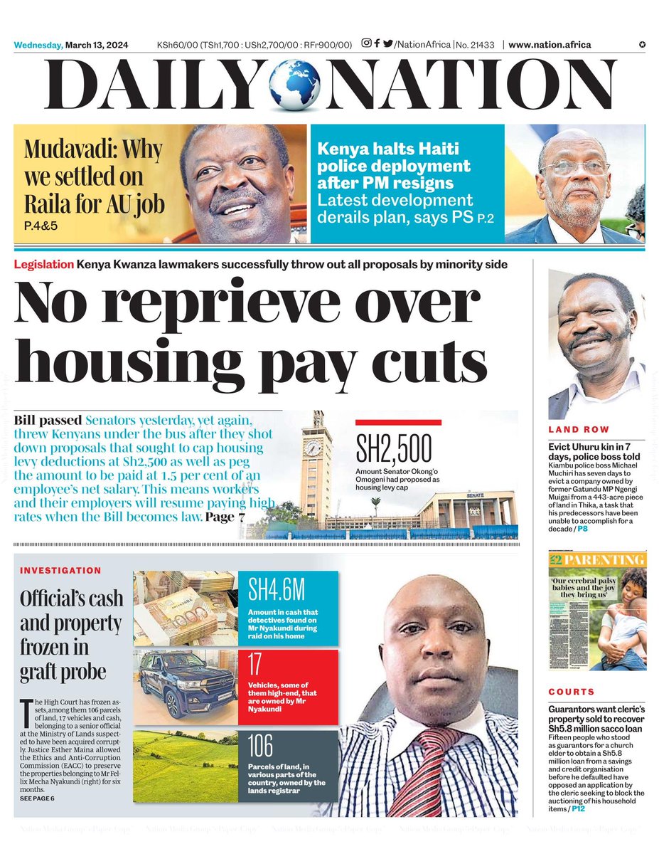 nyanducha's tweet photo. Today's newspaper headlines.
Wednesday, 13th March 2024.
#ePaper #Gazeti #Magazeti #Kenya #CiscoMeraki #UbibotTemperatureHumiditySensors #IoT #VictorockKenya #HassanMugambi #Stabbed #CrownBus #SingleKiasi https://t.co/pnhx9JIYnY