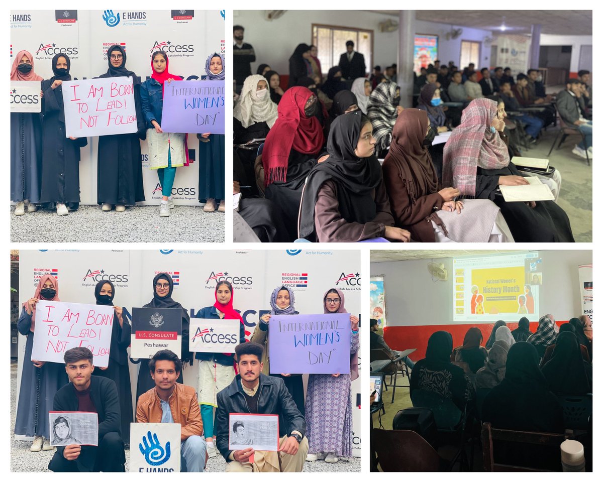 Mayha Syed, a student at DePaul University in Chicago and virtual intern with Mission Pakistan’s Regional English Language Office, led an International Women’s Day session with Mansehra Access students. She began by discussing Women’s History Month and empowering women around