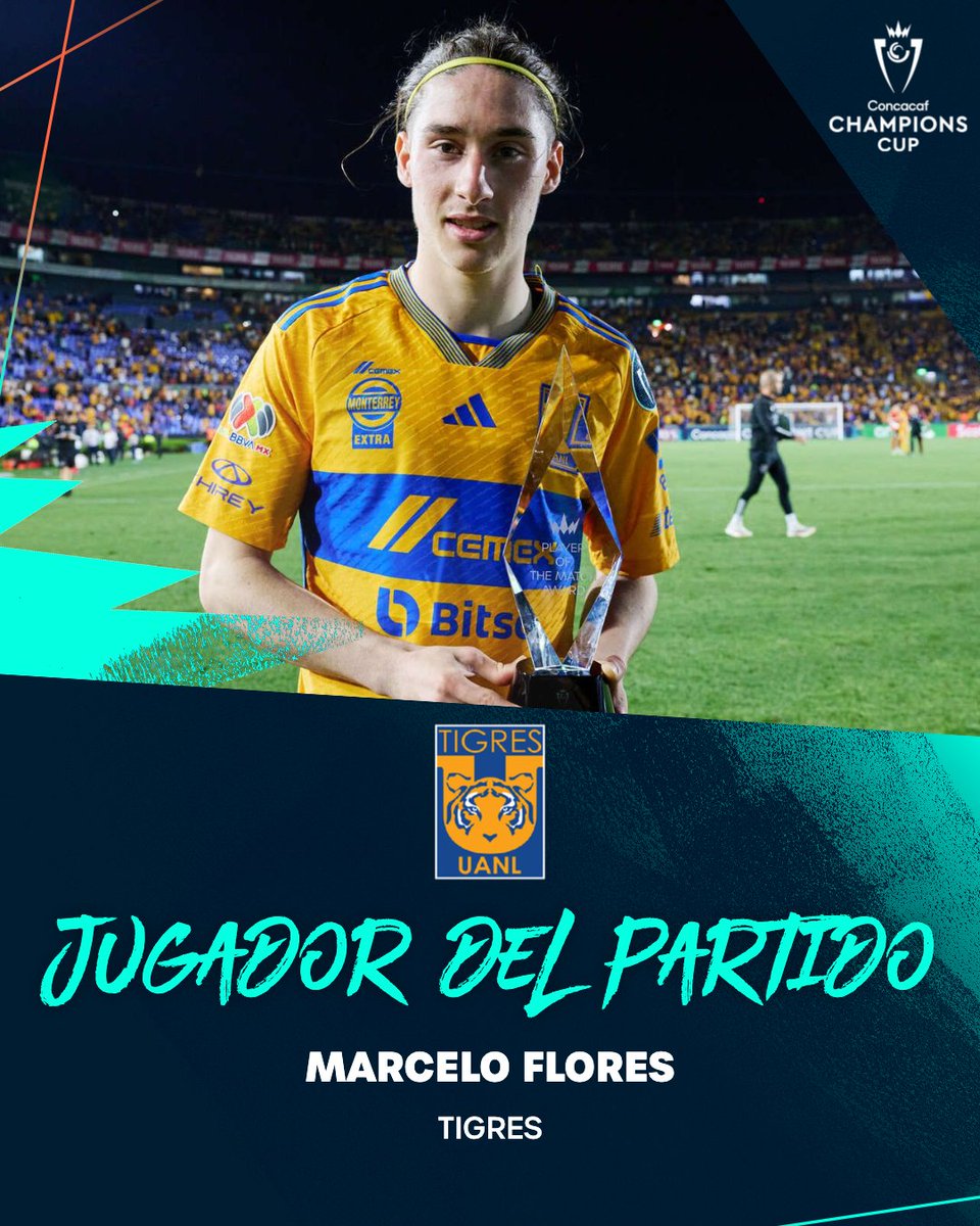 TheChampions's tweet photo. Un gol y un penal generado para @TigresOficial 🐯 

Marcelo Flores es elegido el Jugador del Partido | #ConcaChampions https://t.co/q0JJCkkJ7f