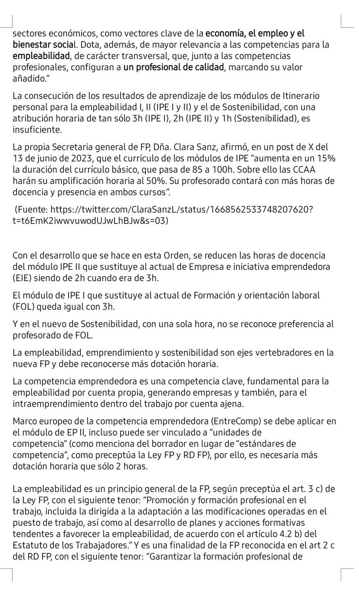 MariCarmenLogon's tweet photo. IMPORTANTE PÉRDIDA HORARIA DE LA ESPECIALIDAD DE FOL y SIN PRELACIÓN EN MÓDULO SOSTENIBILIDAD en los borradores de las órdenes currículo para los ciclos formativos de grado medio y superior en el ámbito de gestión @educaciongob 
https://t.co/mtabgAFyvf 
Comparto mis aportaciones: https://t.co/3p22LXTa6w