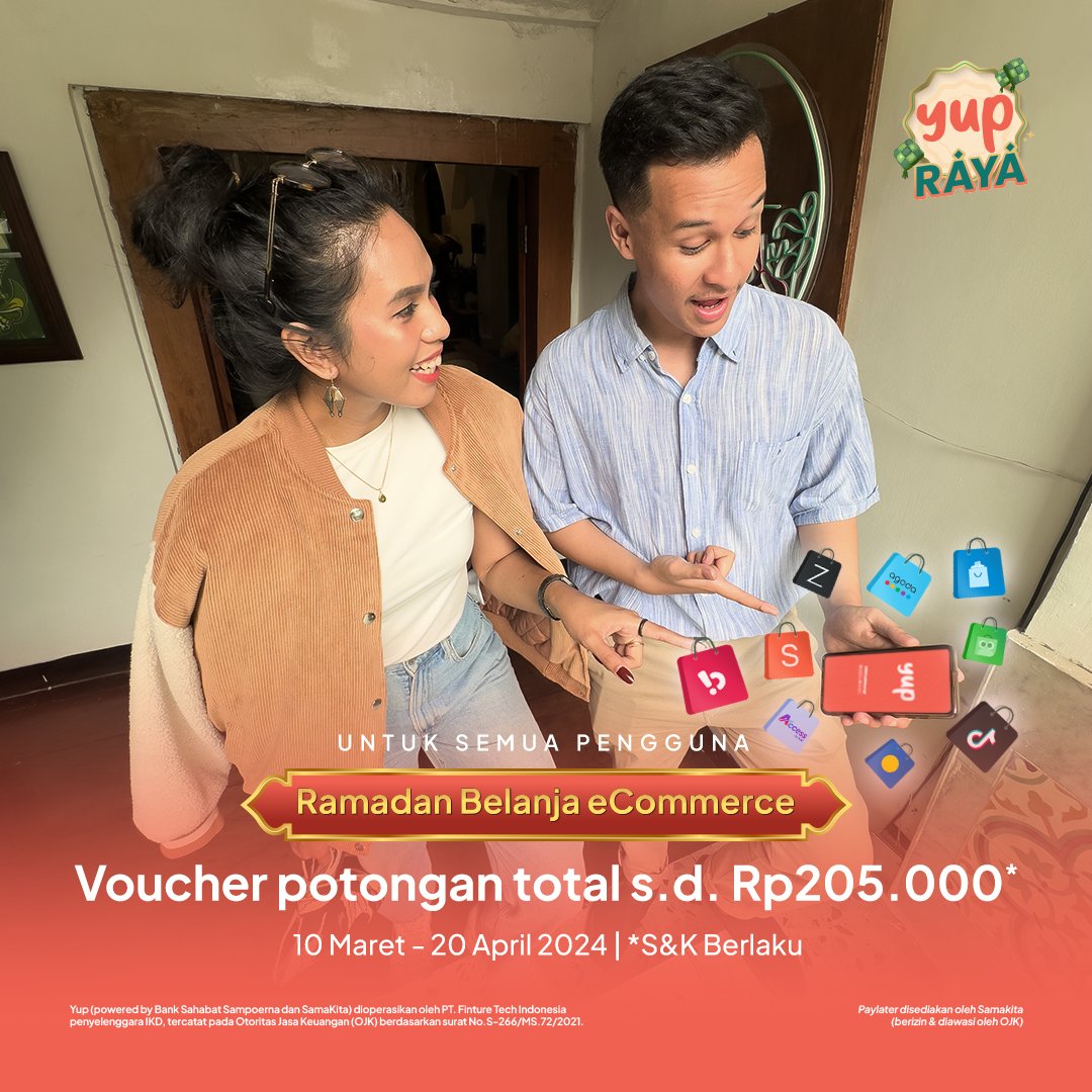 thinkyup_id's tweet image. Ngabuburit tidur ❌
Ngabuburit belanja online ✅

Rayakan bulan ramadan, checkout keranjang online pakai Yup bisa dapat Voucher potongan total s.d. Rp205.000* lohh 🌙

Cek selengkapnya di sini: yupmkt.onelink.me/9NvA/RBppss

#Yup #AggregatorForBetterPaylater #RayakanBersama #YUPRAYA