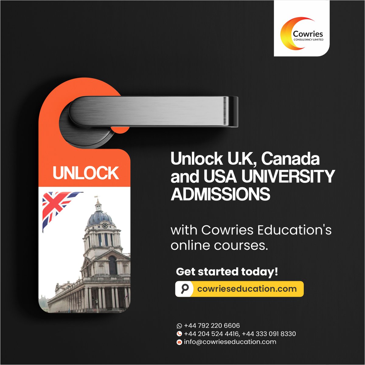 With Cowries Education, diving into online courses opens doors to university admissions and work permits across the globe. To get started, visit cowrieseducation.com #UnlockYourFuture #GlobalEducation #UniversityAdmissions #WorkPermits #OnlineCourses #StudyAbroad #CareerGrowth