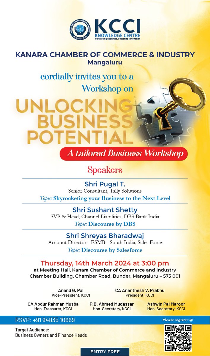 Listen to Shri Pugal where he is going to speak about Skyrocketing your business to Next Level. Please register immediately and block your seat. The event is tomorrow at 3.00 p.m at KCCI Meeting Hall, Bunder, Mangalore. Kindly register by using the link forms.gle/FA8vmTnUoBASVP…