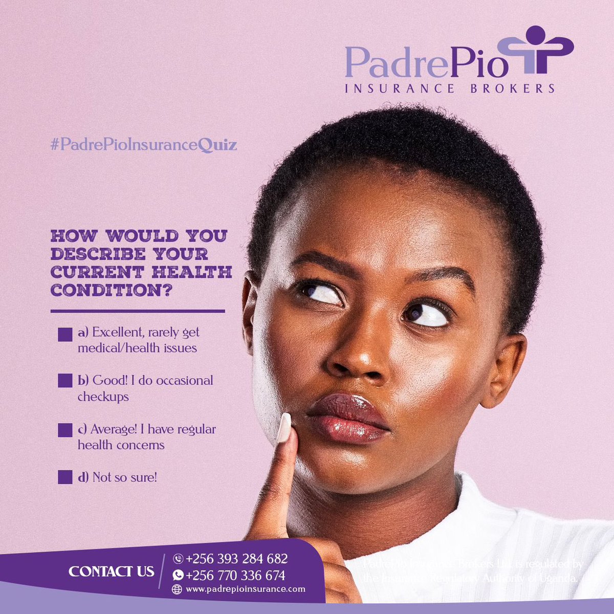#PadrePioInsuranceQuiz
How would you describe your current health condition?

a) Excellent, rarely get medical/health issues
b) Good! I do occasional checkups
c) Average! I have regular health concerns
d) Not so sure!

#InsuranceWeek2024