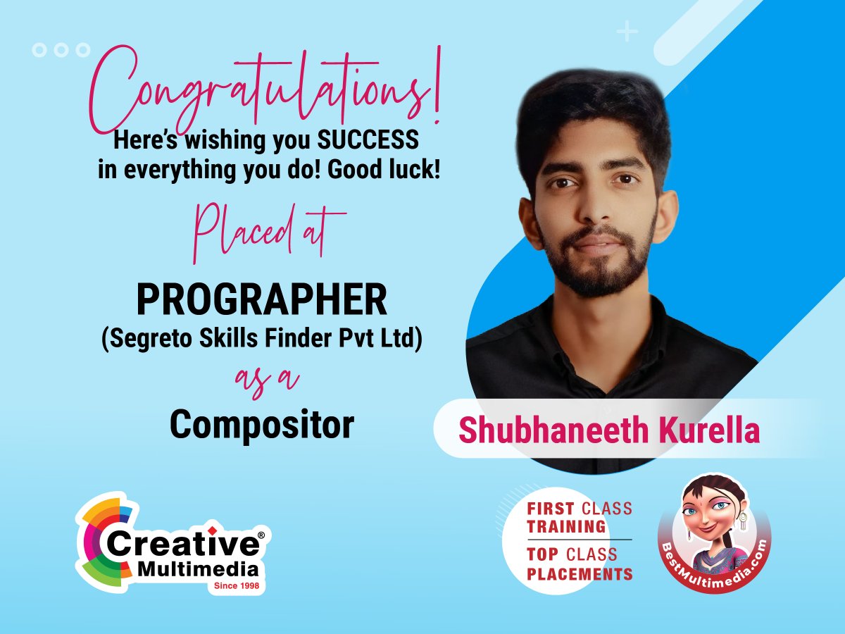 dsncreative's tweet photo. Congratulations to Our student "Shubhaneeth Kurella". He got Placed at "Prographer(Segreto Skills Finder Pvt Ltd)" Wishing you all the best for the future -#Creativemultimediagroup

Open for Enquiries in MA (Multimedia), Unreal Engine, Animation &amp; VFX (Visual Effects), https://t.co/5AAnDb9srD