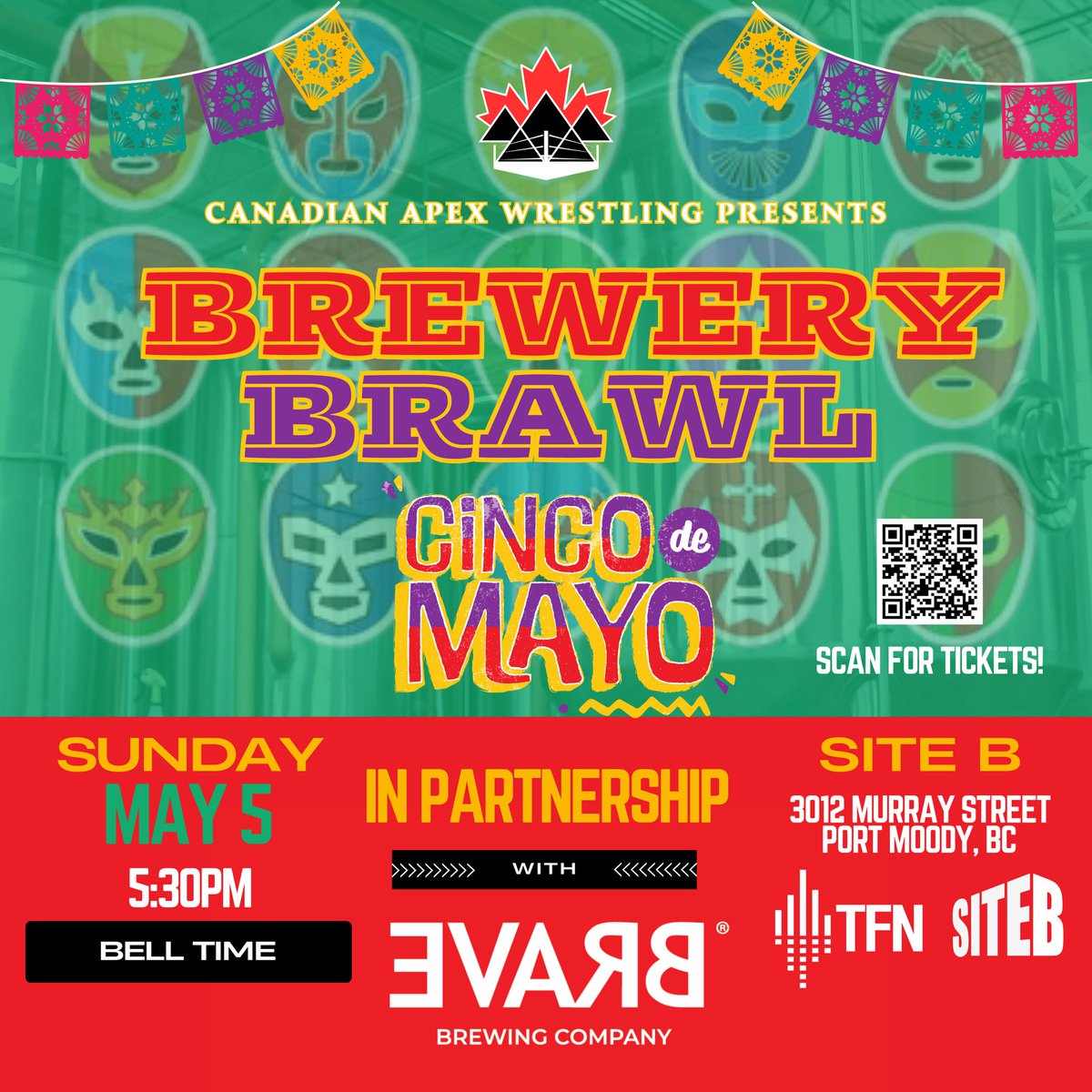 Join us in #portmoody on Cinco De Mayo for Brewery Brawl! 

Get tix here: vtixonline.com/canadian-apex-…

#prowrestling #vancouver #events #bravebrewing