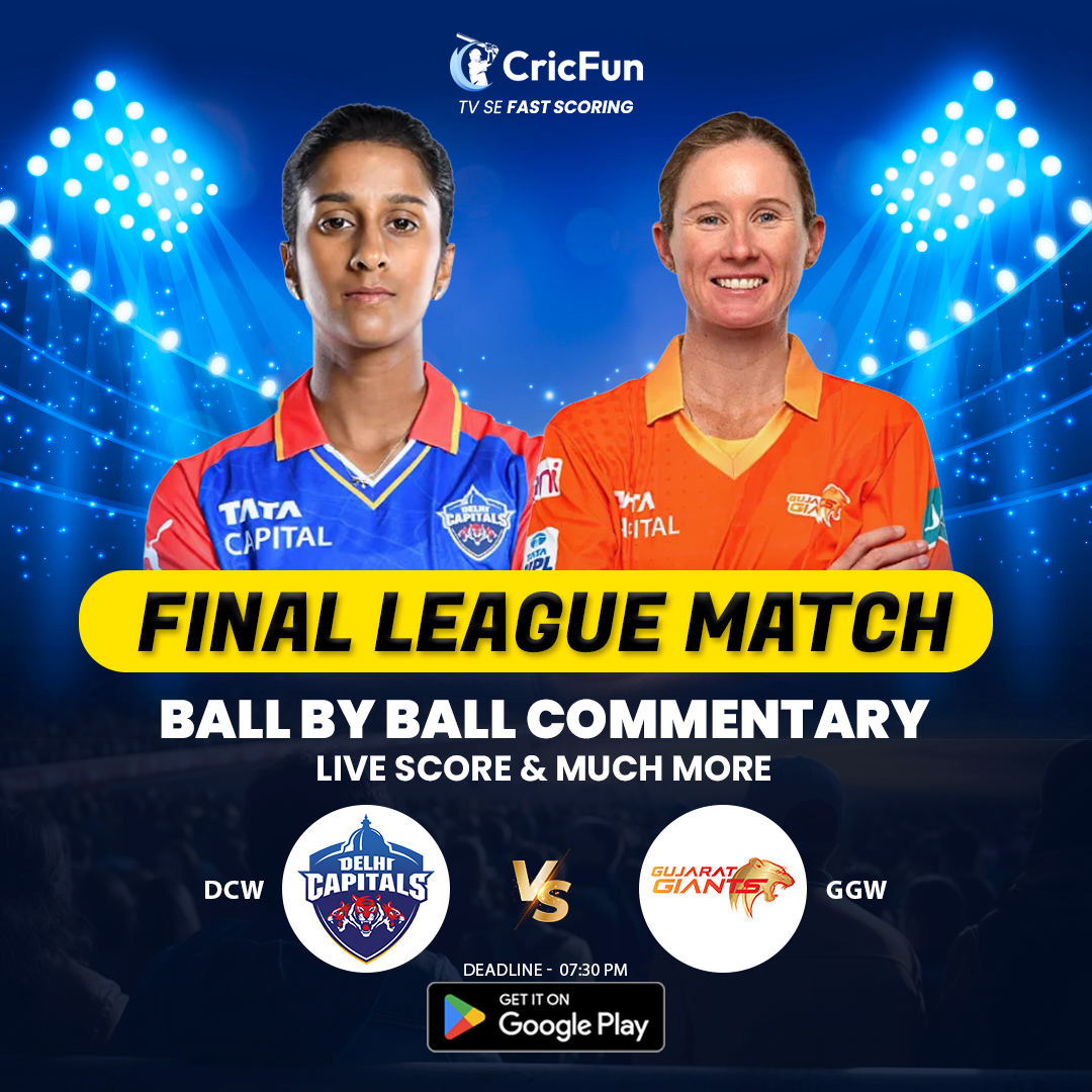 It is the last league match of the #WomenT20League 2024🏆, Will #DCW❤️ finish on the top of the table or #GGW🧡 will have the last laugh in match 20? Don’t miss out on the action with @Cricfun🥳 Rush to the #Cricfun app now!🎊

#DCWvsGGW