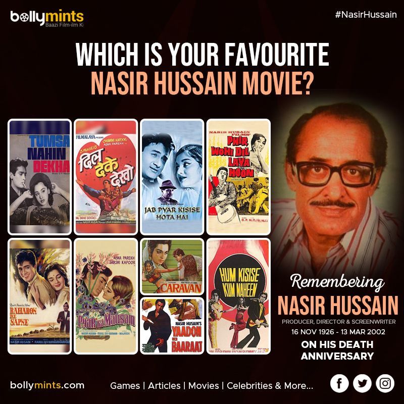 Remembering Producer & Director #NasirHussain Ji On His #DeathAnniversary !
Which Is Your #Favourite Nasir Hussain #Movie?
#TahirHussain #MansoorKhan #ImranKhan #ZaynMarieKhan