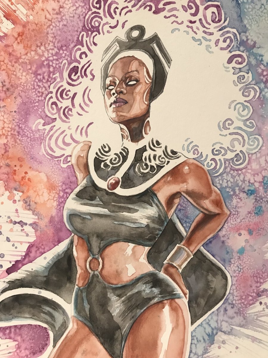 I was asked to draw #Storm of the #Xmen in the classic #DaveCockrum costume. Actress @YetideBadaki modeled for me. She makes an excellent Storm. (You know her as #Bilquis on @neilhimself's #AmericanGods TV series & she's modeled for me for other paintings & drawings).